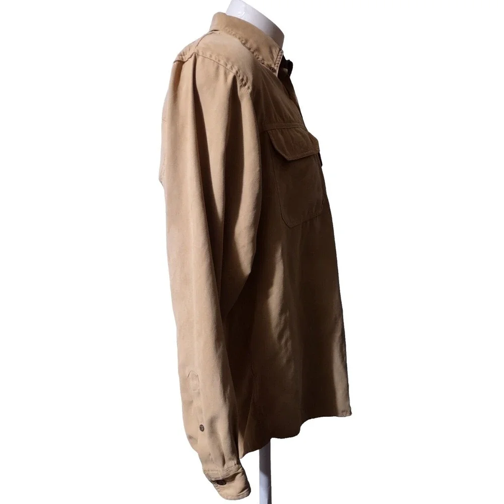 North River Faux Suede Shirt Men's Large Button Up Pockets Collared Long Sleeve.